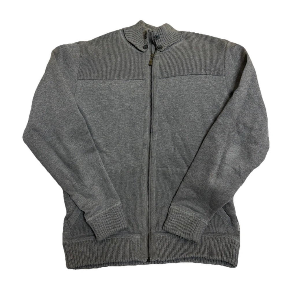 Ted Baker London Gray Mixed Material Cotton Blend Thick Zip Up Sweater Men’s XL